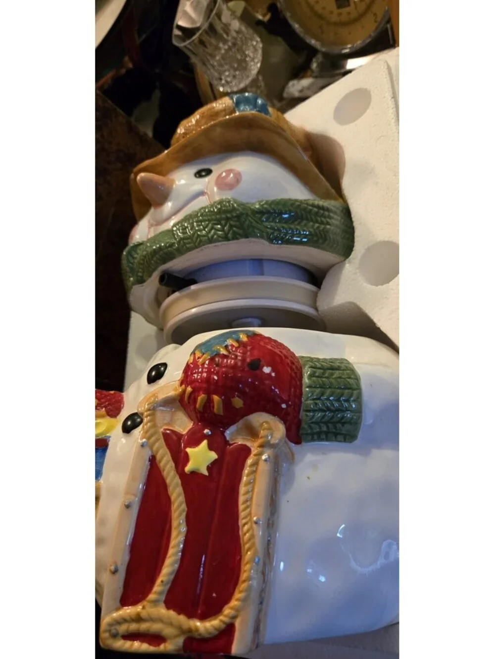 Ceramic Mr Christmas Animated Talking Musical Snowman Cookie Jar UNTESTED NIB